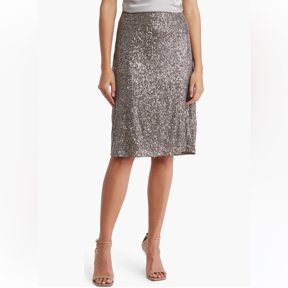 Adrianna Papell Silver Sequin Pencil Skirt